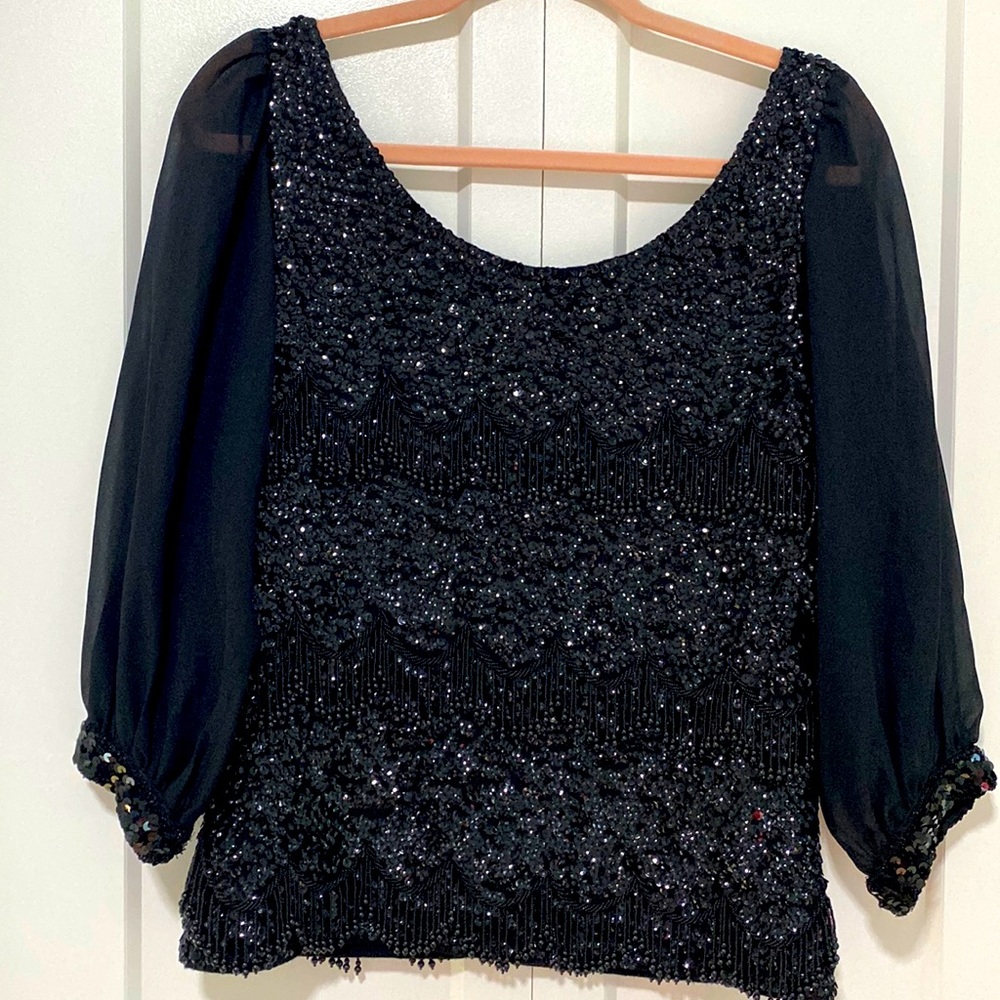 Vintage 1960’s Hand Beaded in Hong Kong On 💯% Wool & Sheer Sleeves |Size Large